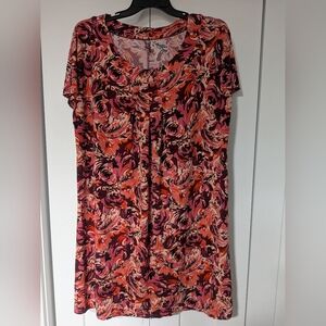 White Stag Women's Red Floral Short Sleeve Dress Size XXL